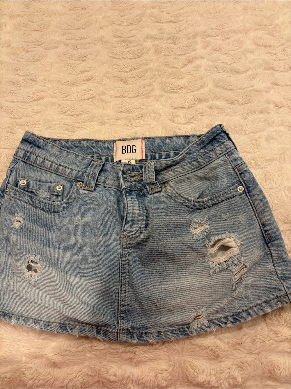 BDG Light Blue Distressed Denim Mini Skirt
